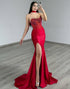Mermaid Strapless Corset Red Prom Dress with Slit