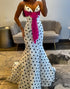 Mermaid Spaghetti Straps White Black Dot Prom Dress