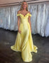 Off the Shoulder Yellow Corset Mermaid Prom Dress with Cape