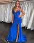 Sparkly Royal Blue Spaghetti Straps Mermaid Corset Prom Dress