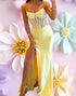 Yellow Sheath Strapless Corset Prom Dress with Slit