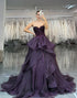 Dark Purple Strapless Corset A Line Tiered Ruffled Prom Dress