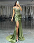 Off the Shoulder Appliqued Satin Mermaid Green Prom Dress