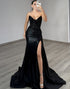Black Strapless Mermaid Corset Prom Dress with Slit