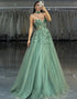 Strapless Corset A Line Appliqued Green Prom Dress