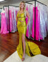 Yellow Halter Mermaid Cut Out Prom Dress with 3D Flowers