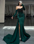 Mermaid Strapless Beaded Dark Green Long Sleeve Prom Dress