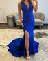 Sparkly Mermaid V-Neck Royal Blue Prom Dress