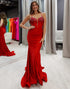 Mermaid Spaghetti Straps Ruched Red Prom Dress