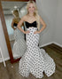 Two Piece Mermaid Bowed White and Black Polka Dots Dress