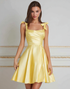 Yellow Satin A-Line Mini Homecoming Dress with Bows