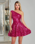 One Shoulder Fuchsia A-Line Sequins Mini Homecoming Dress