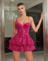 Fuchsia Spaghetti Straps A-Line Sequins Mini Homecoming Dress