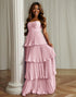 Strapless Blush Pink A Line Tiered Bridesmaid Dress