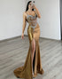 Sparkly Dark Golden Mermaid Spaghetti Straps Prom Dress