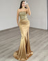 Golden Strapless Mermaid Sequins Prom Dress with Slit