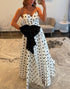 White Black Dots Strapless Bowed A Line Prom Dress