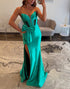 Mermaid Corset Strapless Green Prom Dress with Bow