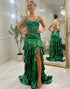 Dark Green Tiered Spaghetti Straps Ruched Prom Dress