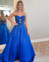 Glitter Strapless A Line Cut Out Royal Blue Prom Dress