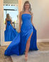 Strapless Beaded Royal Blue Prom Dress with Slit