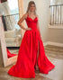 Halter Corset A Line Lace Up Back Red Prom Dress