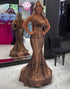 Brown Leopard Mermaid Cowl Neck Backless Prom Dress