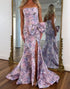 Purple Floral Mermaid Strapless Prom Dress with Bow