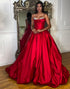 Red Corset Strapless Satin A Line Prom Dress