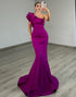 One Shoulder Ruffled Mermaid Dark Purple Prom Dress