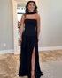 Sheath Strapless Black Prom Dress with Streamer