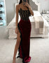 Strapless Corset Ruched Ruffled Burgundy Prom Dress