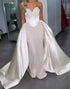 White Corset Strapless Satin Prom Dress with Cape