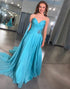 Blue A Line Prom Dress with Streamer