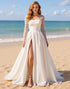Ivory Long Sleeve A Line Lace Wedding Dress