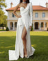 One Shoulder A Line White Wedding Dress with Streamer