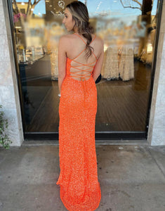 Sequin Long Sheath Prom Dress with Side Slit