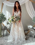 A-Line Ivory Spaghetti Straps Boho Wedding Dress with Appliques