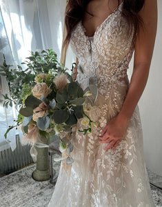 A-Line Ivory Spaghetti Straps Boho Wedding Dress with Appliques