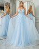Light Blue A Line Tulle Long Prom Dress With Appliques