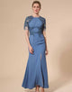 Blue Mermaid Open Back Mother of the Bride Dress with Slit