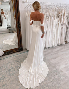 Simple White Long Boho Mermaid Wedding Dress with Slit