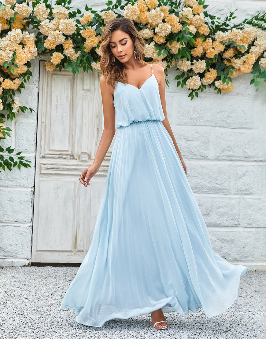 Dressself Women Chiffon Spaghetti Straps Sky Blue Long Bridesmaid Dress Wedding Party Dressself Women Chiffon Spaghetti Straps Sky Blue Long Bridesmaid Dress Wedding Party