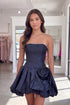 Black Strapless A-Line Corset Floral Short Homecoming Dress with Pearls