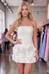 White Bodycon Strapless Homecoming Dress with 3D Flowers
