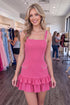 Fuchsia Bodycon Square Neck Pearls Homecoming Dress with Ruffles