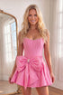 Sweetheart Pink A-Line Corset Pearls Homecoming Dress with Bow