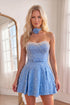 Sweetheart Blue A-Line Pearls Satin Homecoming Dress with Bow