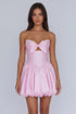A-Line Pink Sweetheart Satin Corset Homecoming Dress with Bow