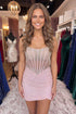 Pink Strapless Bodycon Sheer Corset Short Homecoming Dress with Beading